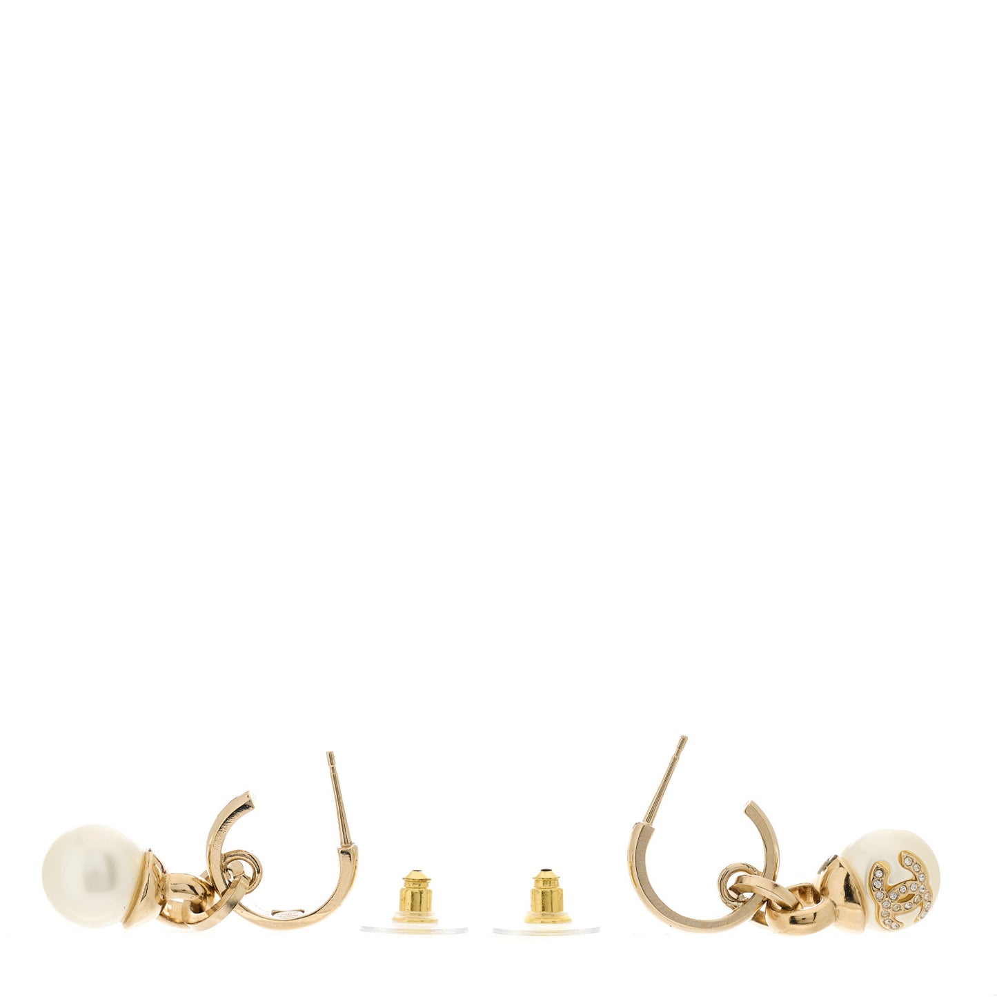 Crystal CC Pearl Drop Earrings Gold