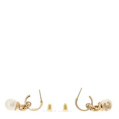 Chanel Crystal CC Pearl Drop Earrings Gold 3 of 5