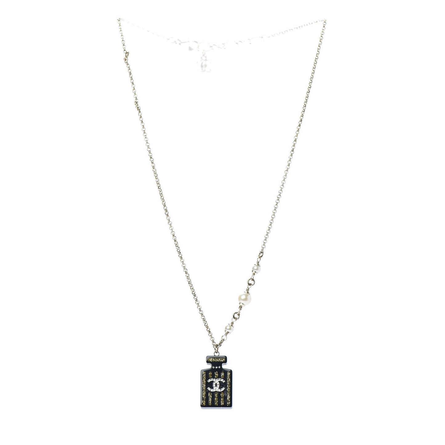 Resin Strass Perfume Bottle CC Necklace Black Gold