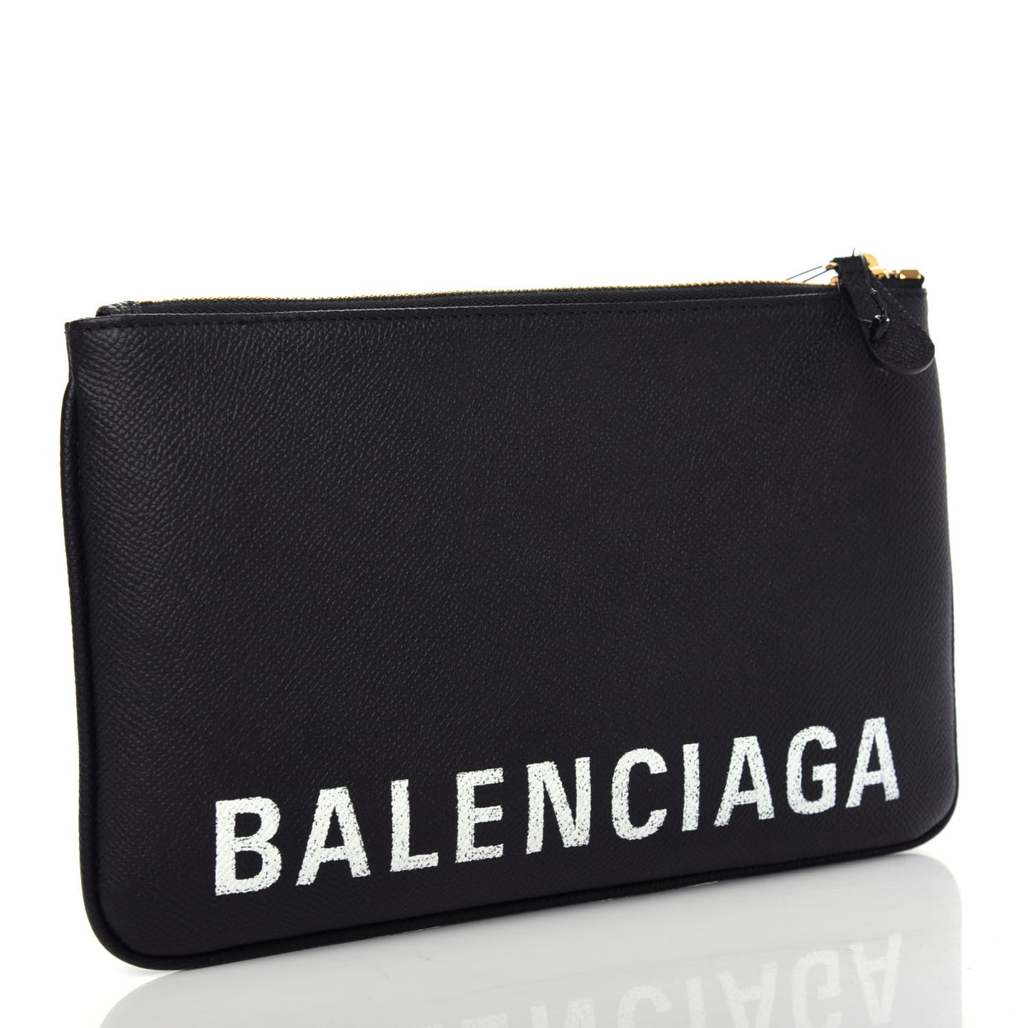 Signature Grained Calfskin Logo Ville Zip Pouch M Black White