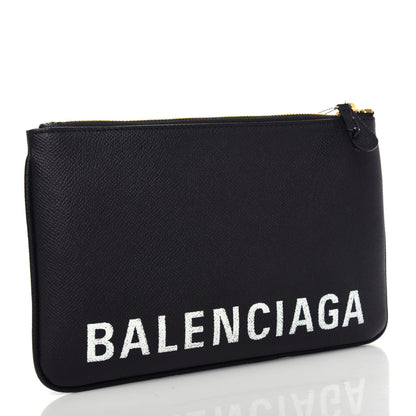 Balenciaga Signature Grained Calfskin Logo Ville Zip Pouch M Black White 3 of 6
