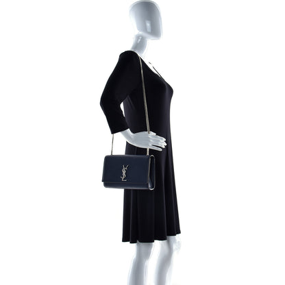 Saint Laurent Grain De Poudre Medium Classic Monogram Kate Satchel Deep Marine 2 of 15