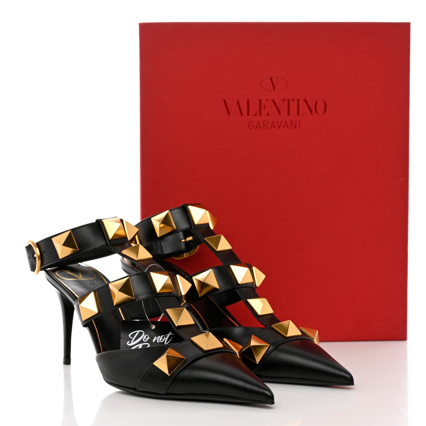 Calfskin Roman Stud Ankle Strap 80mm Pumps 38 Black