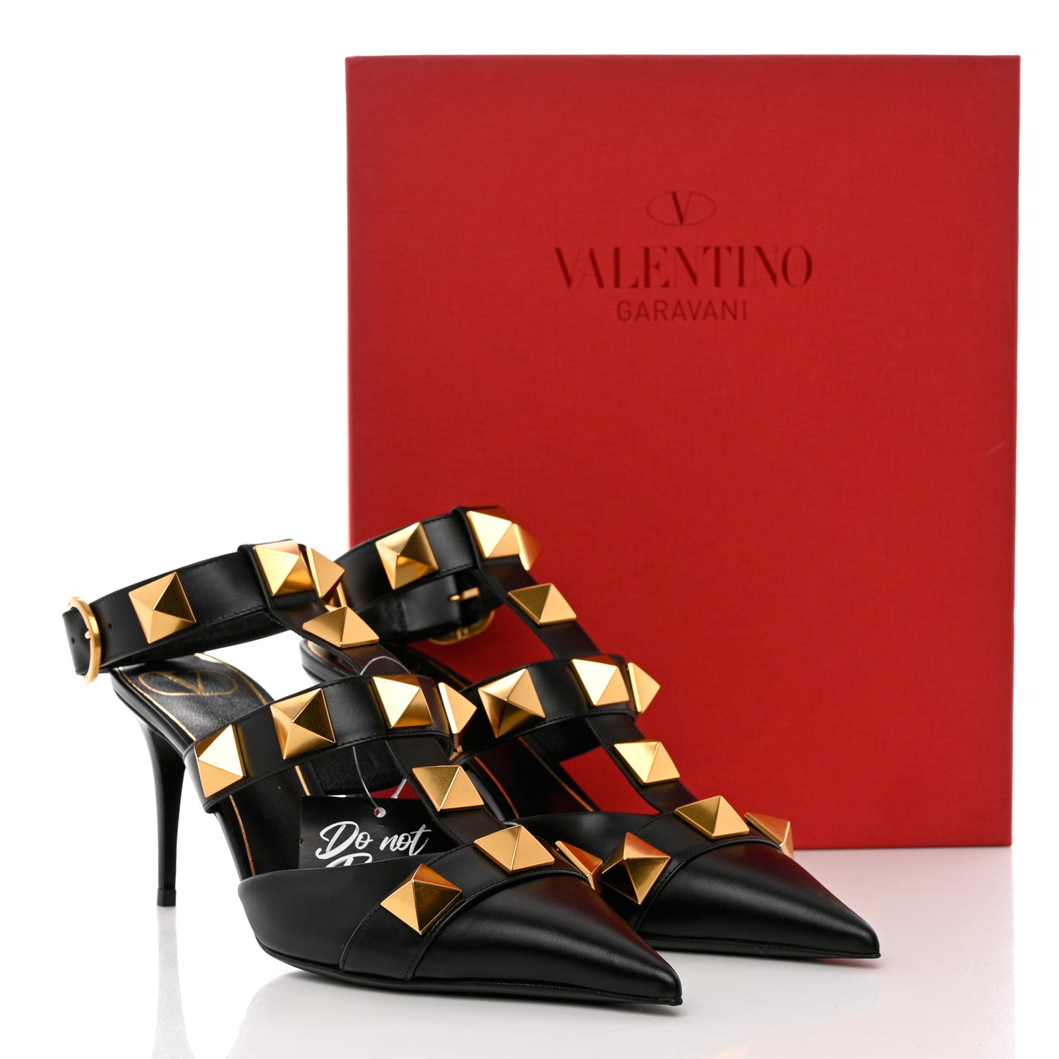 Valentino Garavani Calfskin Roman Stud Ankle Strap 80mm Pumps 38 Black 9 of 9