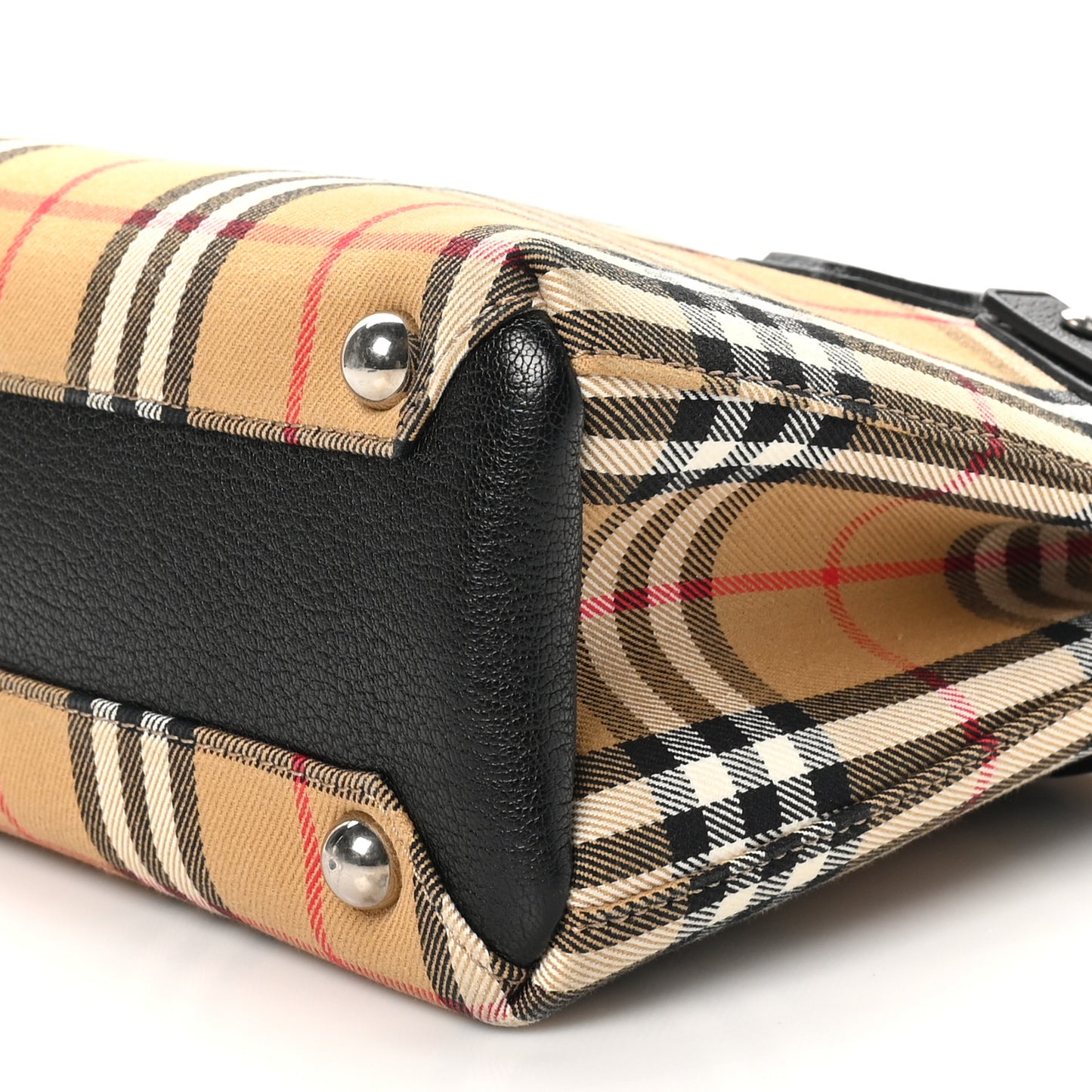 Goatskin Vintage Check Small Banner Tote Black