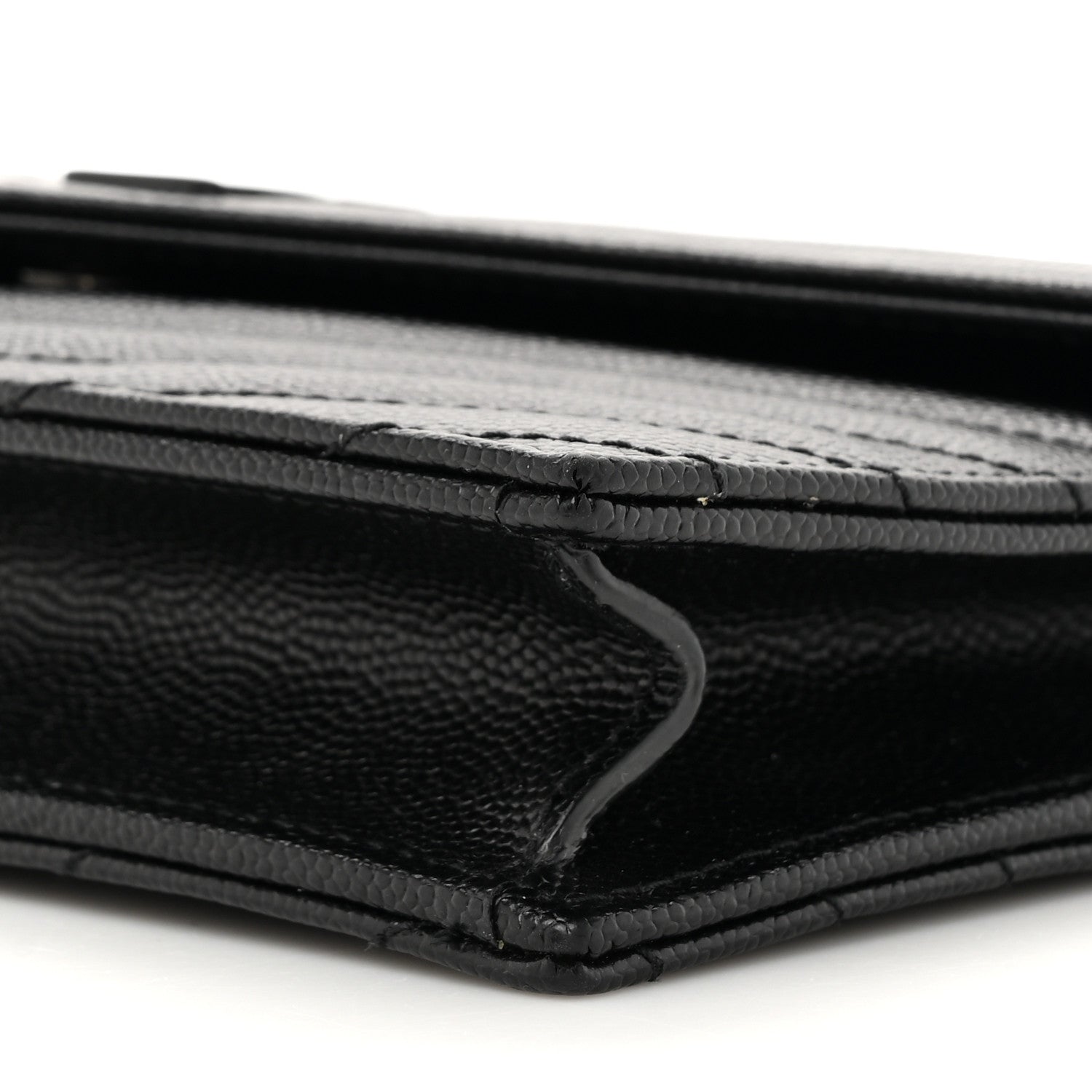 Saint Laurent Grain De Poudre Matelasse Chevron Monogram Monochrome Envelope Chain Wallet Black 9 of 11