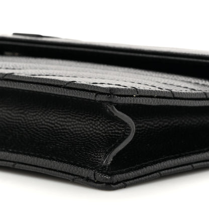 Saint Laurent Grain De Poudre Matelasse Chevron Monogram Monochrome Envelope Chain Wallet Black 9 of 11