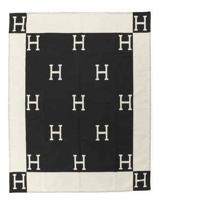 Hermes Wool Cashmere Avalon Blanket Ecru Gris Fonce 1 of 2