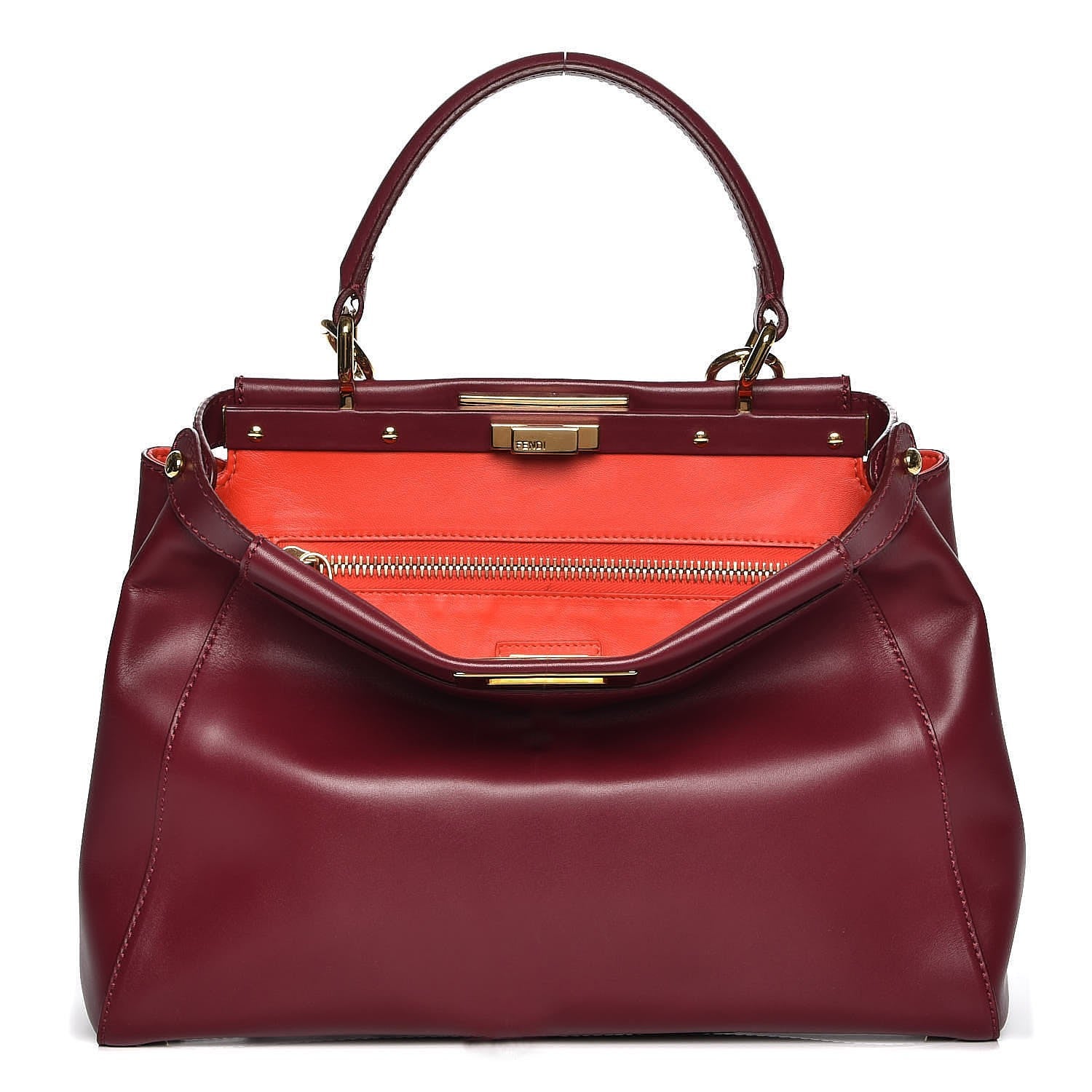 Fendi Vitello Morgan Shiny Nappa Medium Peekaboo Iconic Satchel Ciliegia Papavero 1 of 8