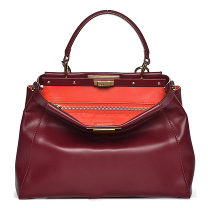 Fendi Vitello Morgan Shiny Nappa Medium Peekaboo Iconic Satchel Ciliegia Papavero 1 of 8
