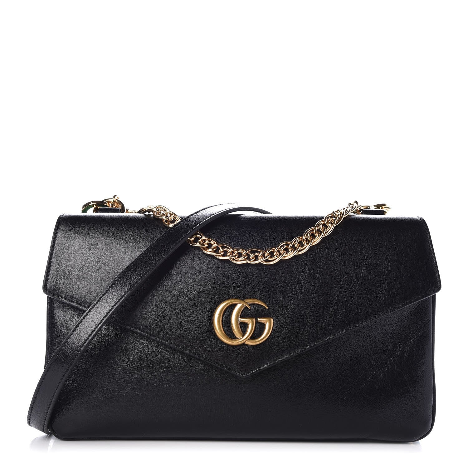 Gucci Calfskin Diagonal GG Medium Thiara Double Envelope Shoulder Bag Emerald Green Black 1 of 8