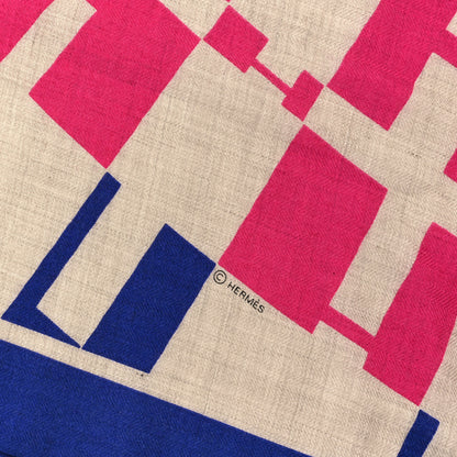 Hermes Cashmere Silk Op'H Shawl 140 Indigo Naturel Rose 4 of 5