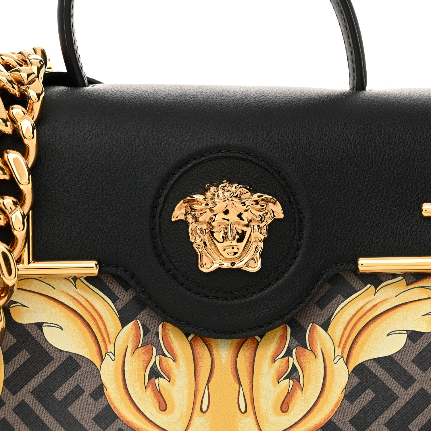 Versace X FENDI Grained Calfskin Fendace La Medusa Medium Top Handle Bag Black Multicolor 7 of 10