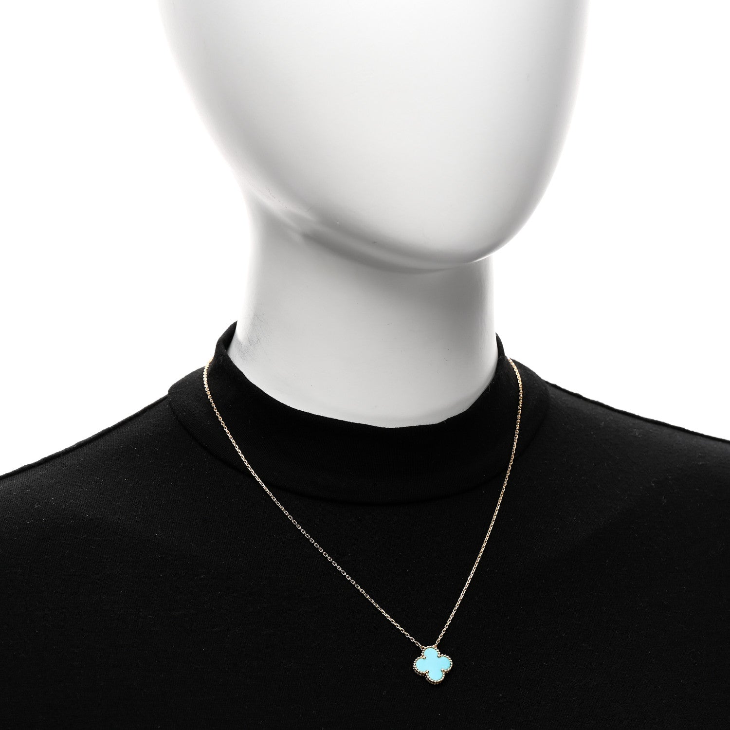 Van Cleef & Arpels 18K Yellow Gold Turquoise Vintage Alhambra Pendant Necklace 2 of 5