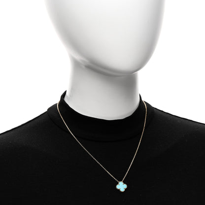 Van Cleef & Arpels 18K Yellow Gold Turquoise Vintage Alhambra Pendant Necklace 2 of 5