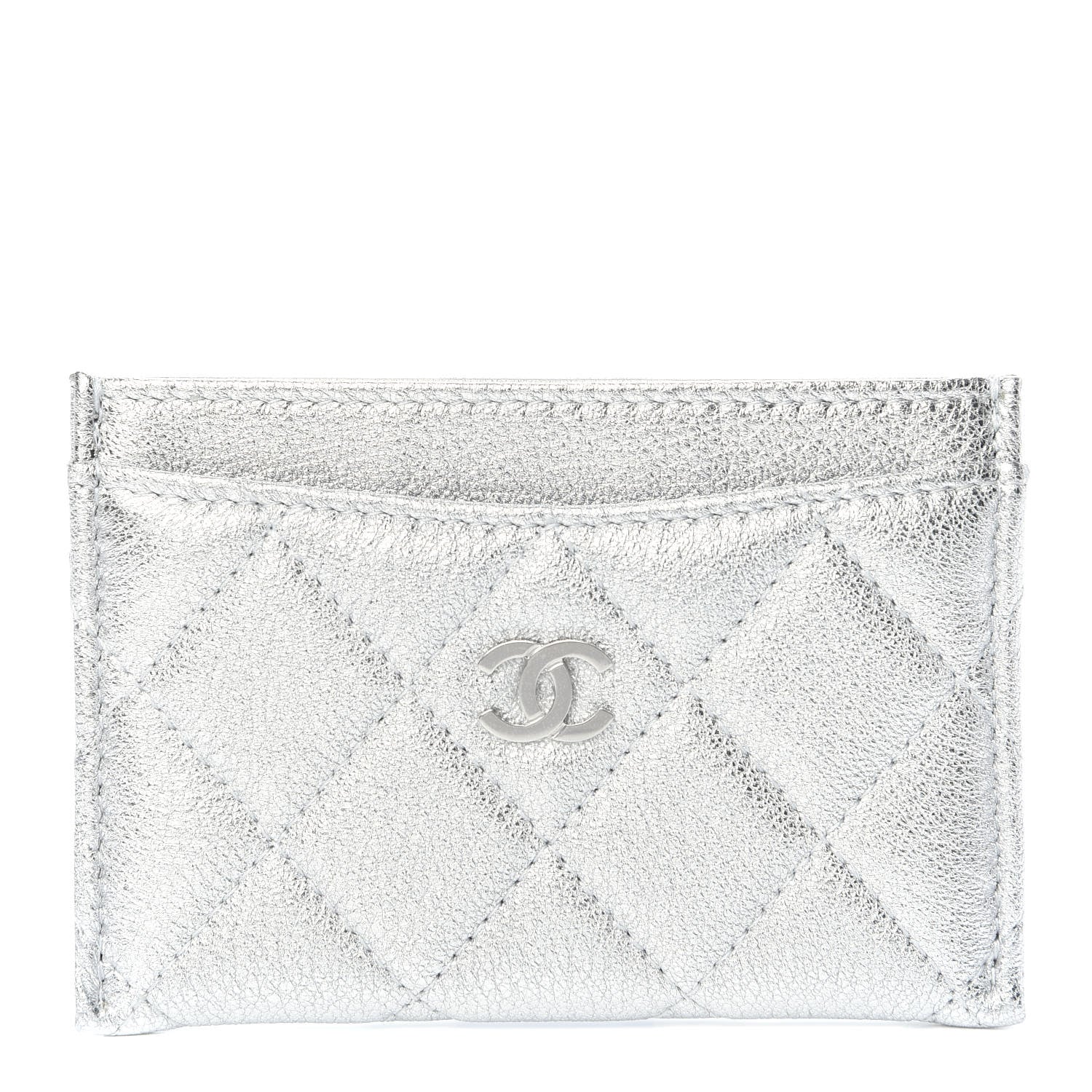 Chanel Metallic Lambskin Quilted Card Holder Silver 1 of 8