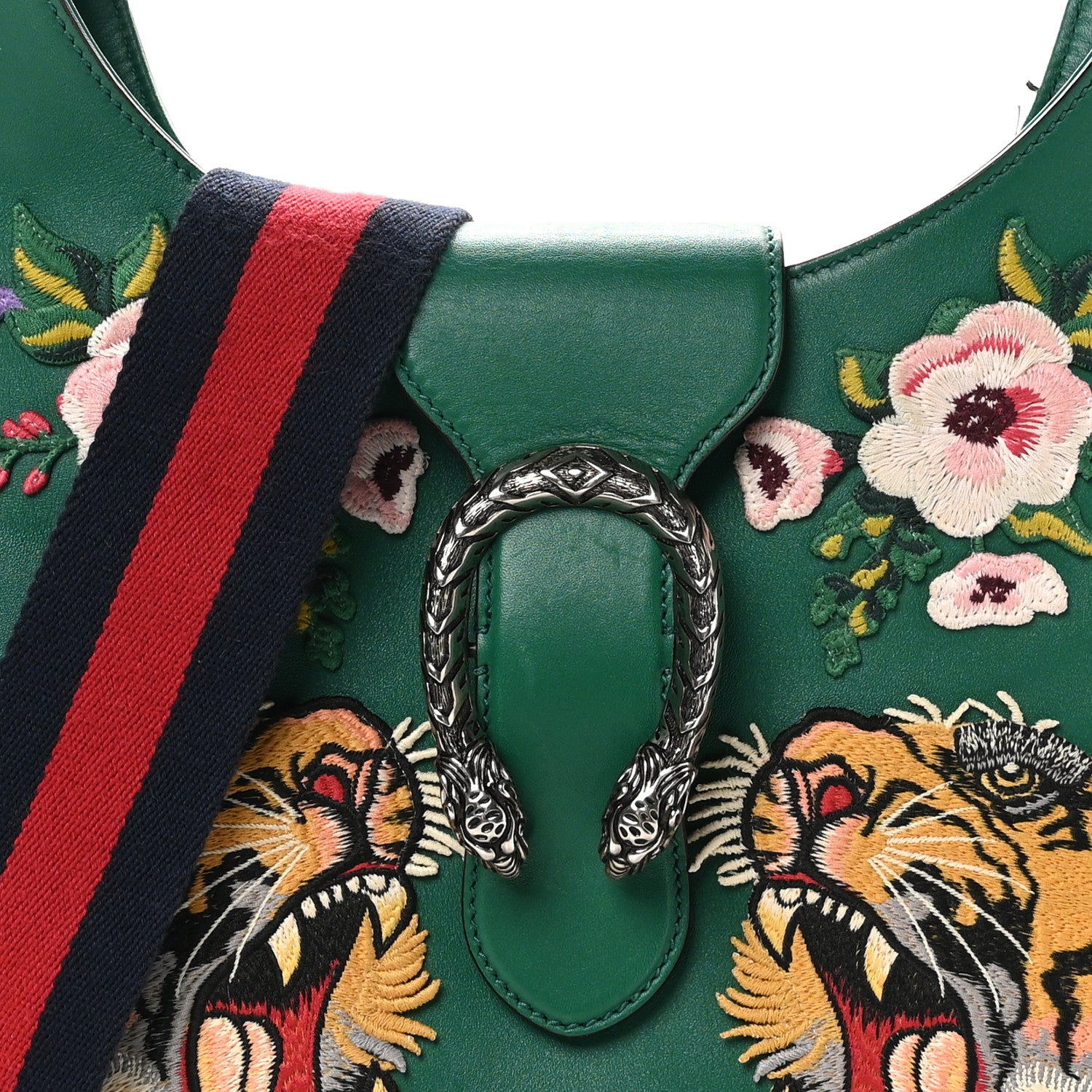 Gucci Calfskin Web Embroidered Small Dionysus Hobo Emerald Green 8 of 11