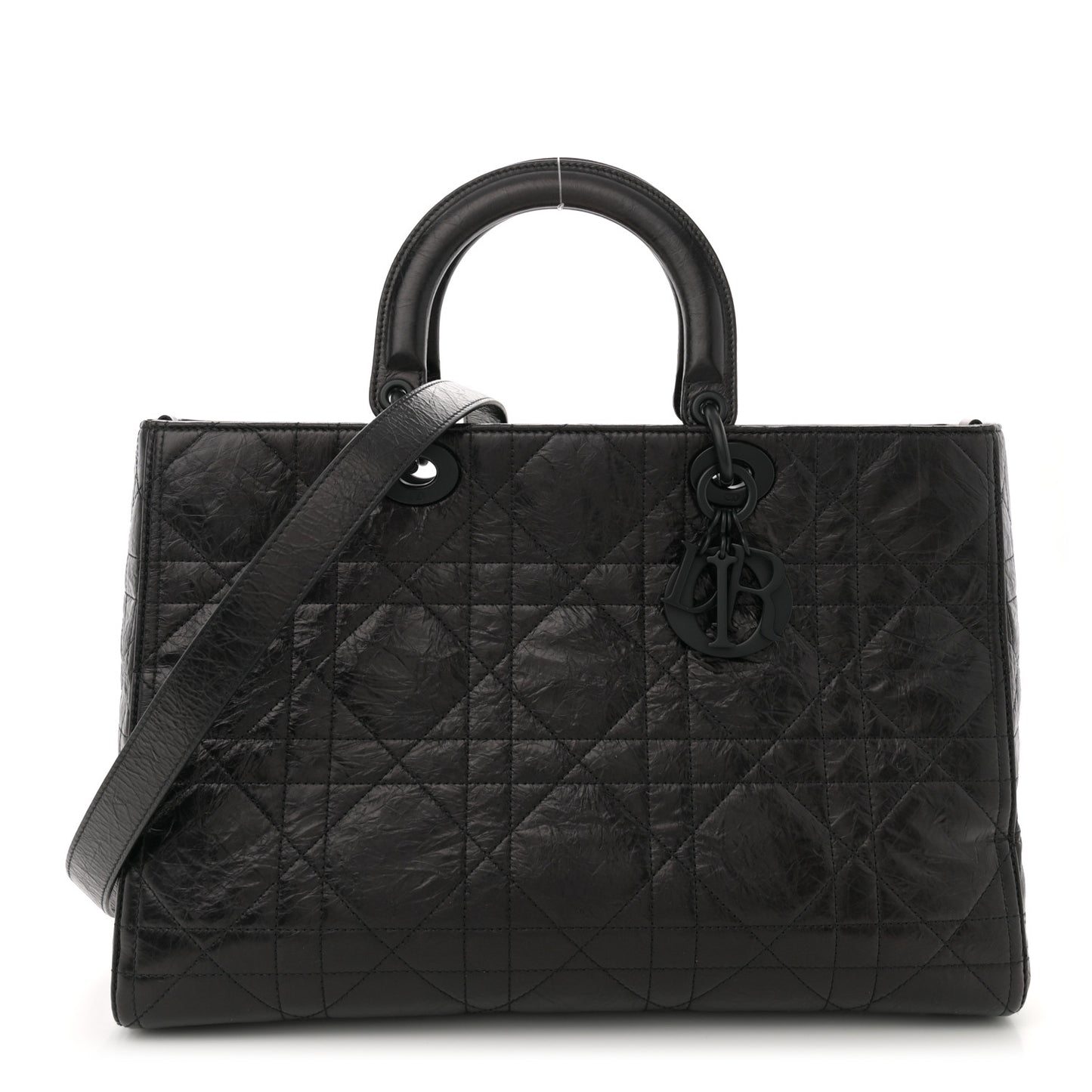 Crinkled Calfskin Large Lady D-Sire Tote Black