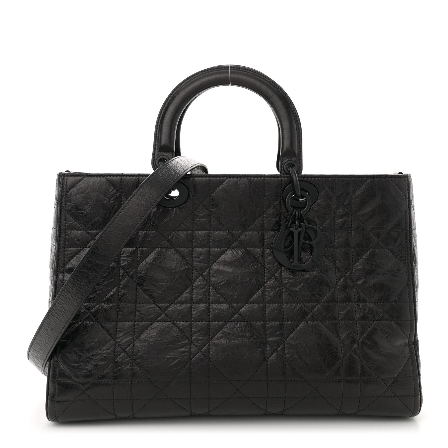 Christian Dior Crinkled Calfskin Large Lady D-Sire Tote Black 1 of 10
