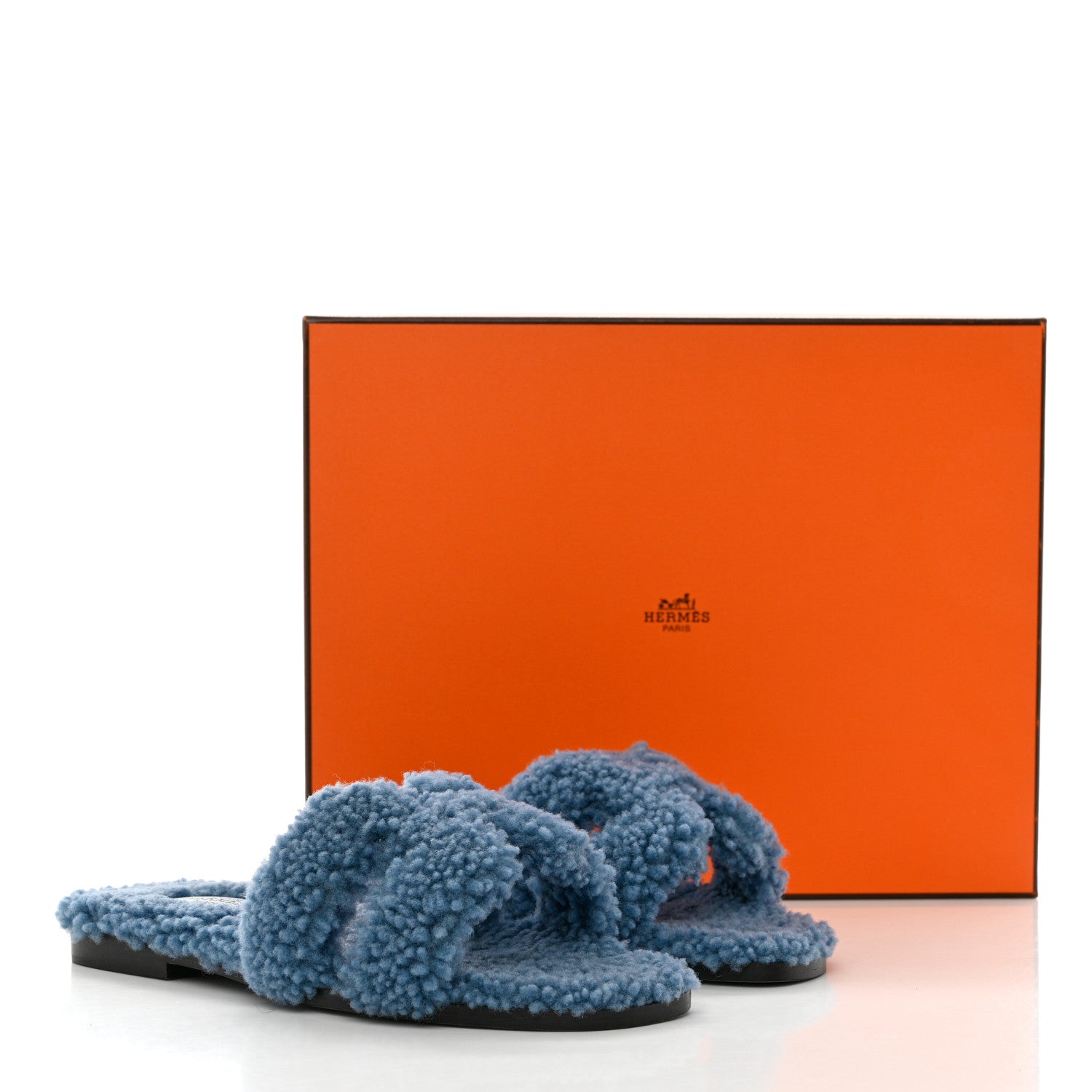 Hermes Woolskin Oran Sandals 35 Bleu 8 of 8