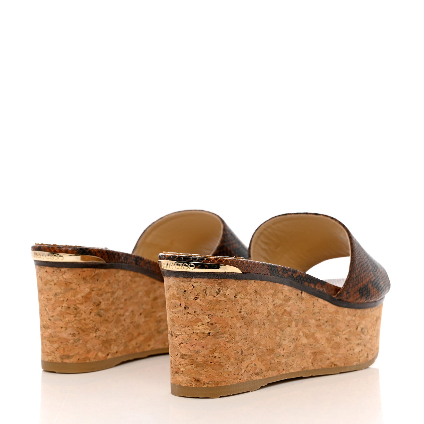 Calfskin Snakskin Embossed Cork DeeDee Platform Wedge Slide Sandals 36 Cuoio