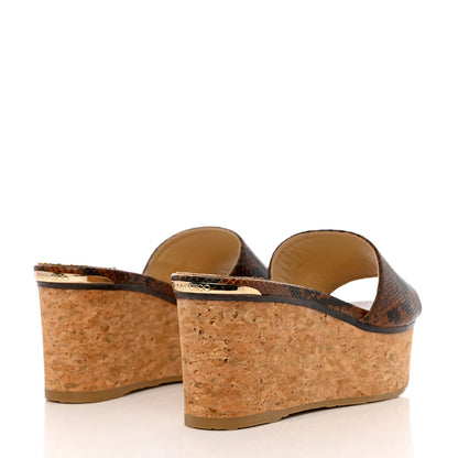 Jimmy Choo Calfskin Snakskin Embossed Cork DeeDee Platform Wedge Slide Sandals 36 Cuoio 4 of 9
