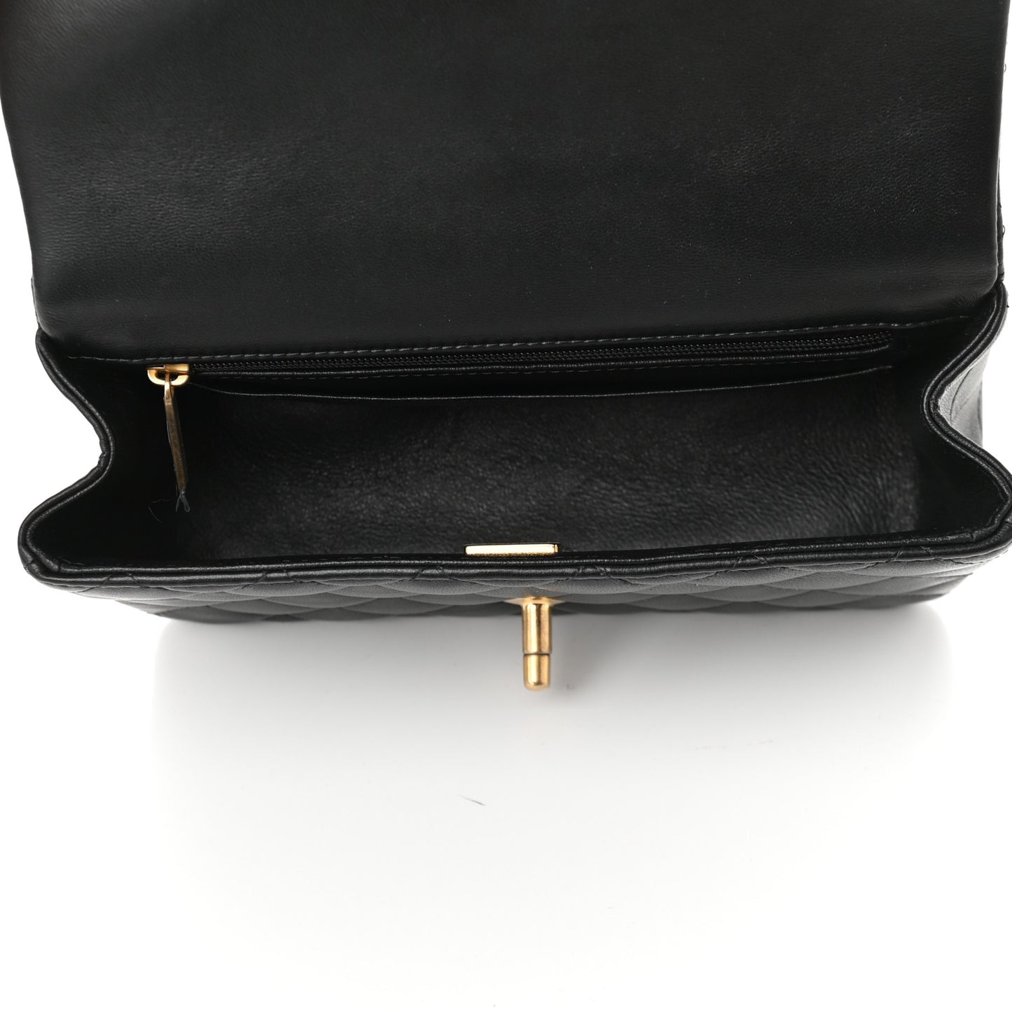 Lambskin Quilted Mini Top Handle Rectangular Flap Black