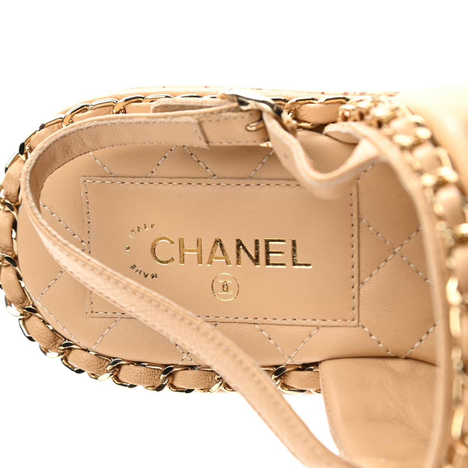 Chanel Lambskin Cork Chain Sandals 38 Beige 7 of 8