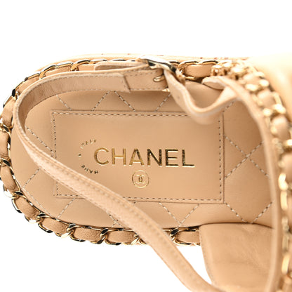 Chanel Lambskin Cork Chain Sandals 38 Beige 7 of 8