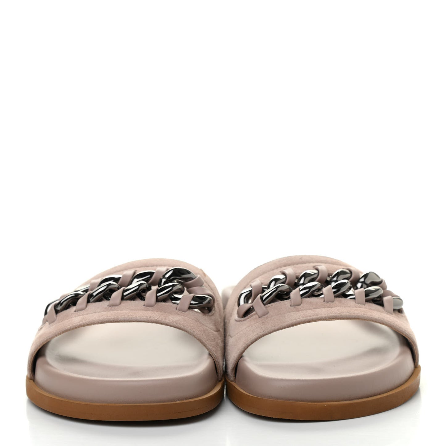 Suede Chain Flat Slide Sandals 37 Poudre