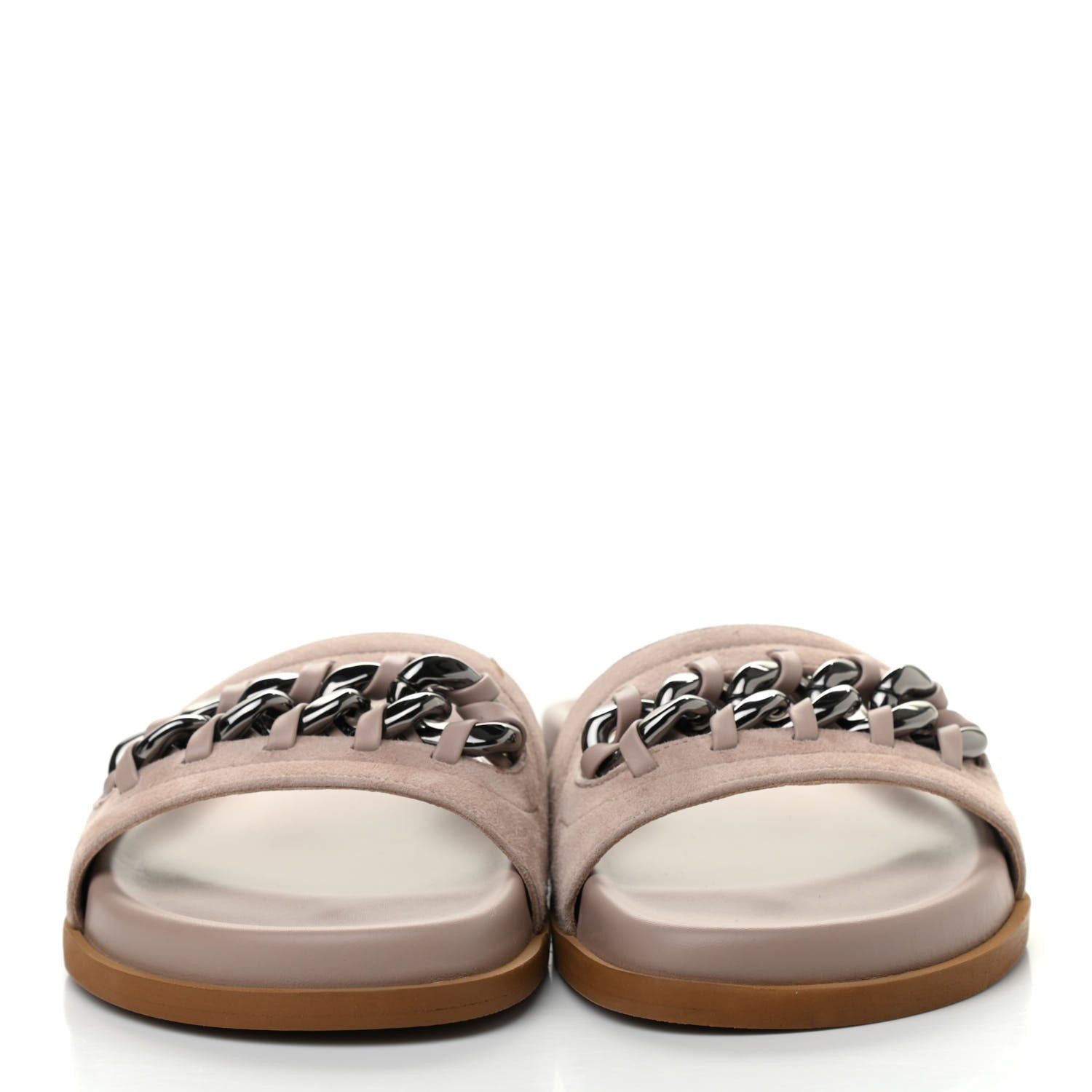 Valentino Garavani Suede Chain Flat Slide Sandals 37 Poudre 2 of 7