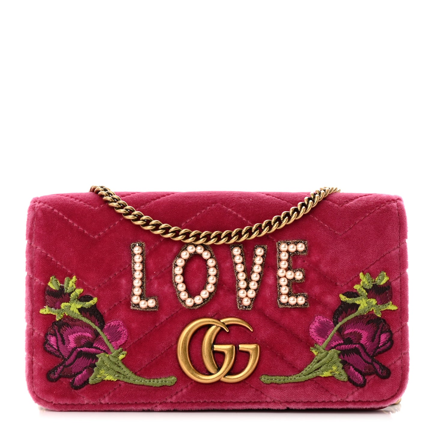 Velvet Matelasse Love Embroidered GG Marmont Mini Bag Light Raspberry Rose
