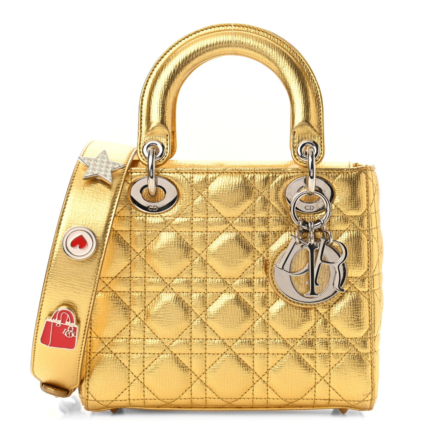 Metallic Grained Calfskin Cannage Small Lucky Badges My Lady Dior Gold