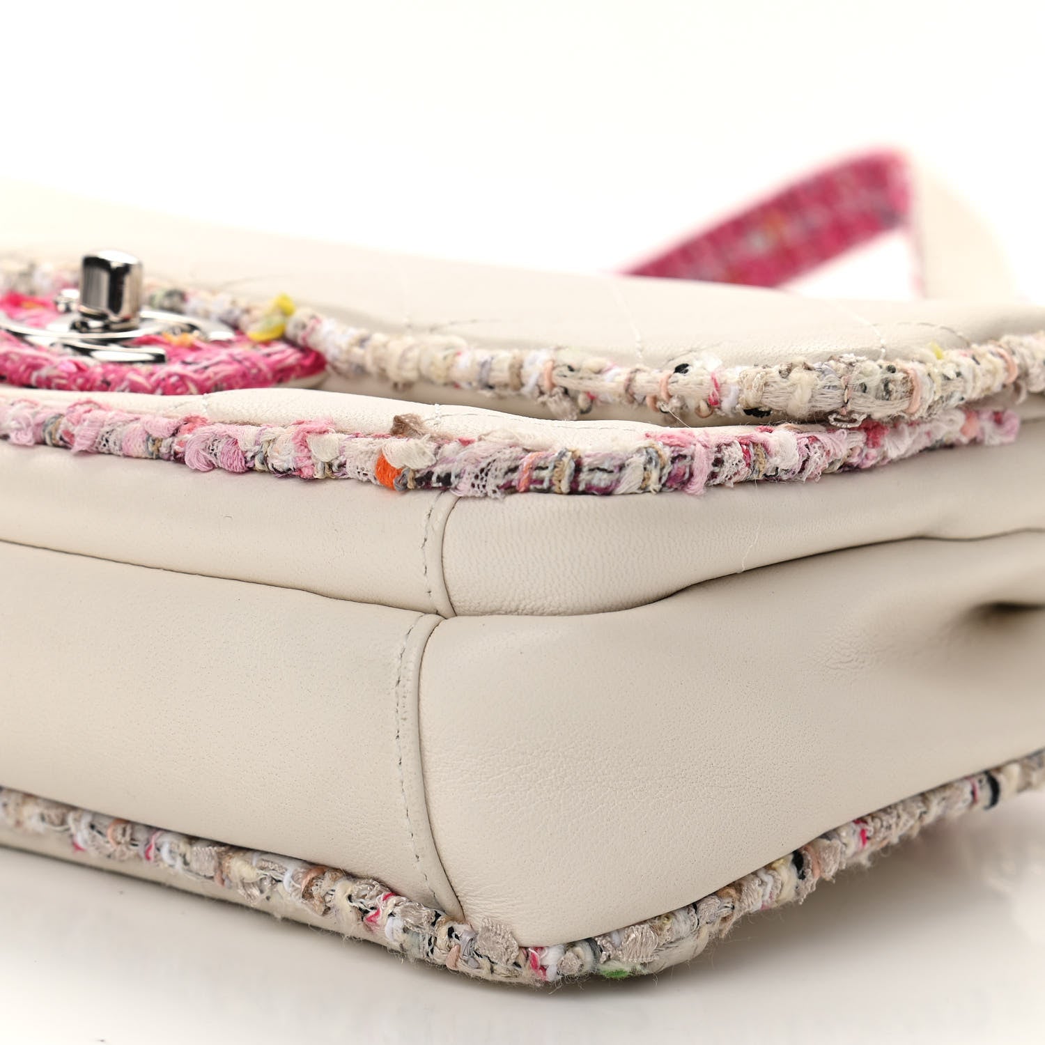 Chanel Lambskin Tweed Quilted Elegant Trim Flap White 10 of 10