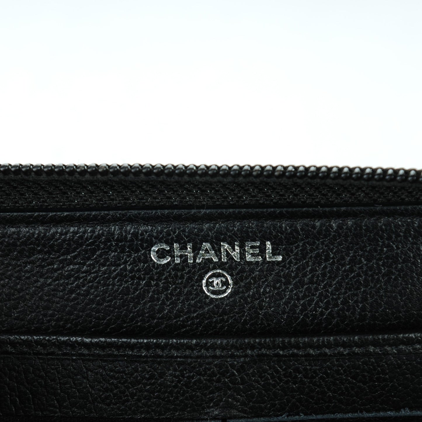 Goatskin Camellia Embossed Zip Around Wallet Black