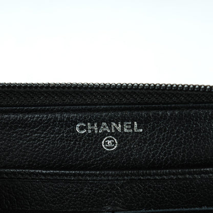 Chanel Goatskin Camellia Embossed Zip Around Wallet Black 6 of 10