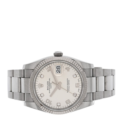 Rolex Stainless Steel 18K White Gold Diamond 34mm Oyster Perpetual Date Watch Silver 115234 2 of 5