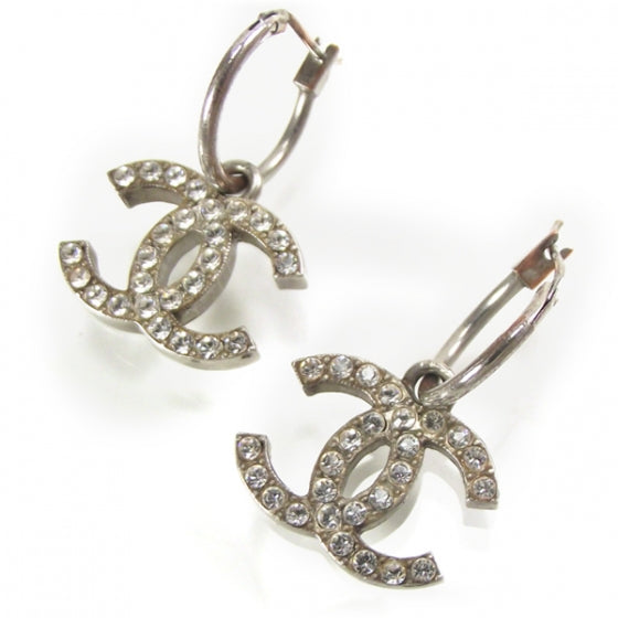 Chanel Crystal CC Logo Rhinestone Earrings 1 of 3