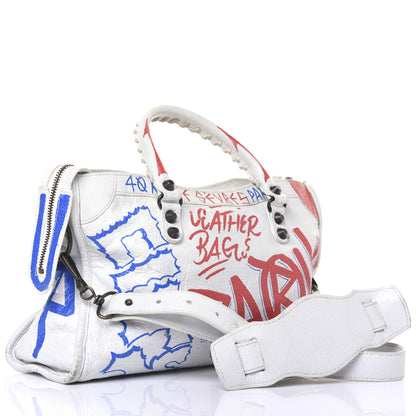 Balenciaga Agneau Graffiti All Over Classic Hardware S City White Bleu Rouge 4 of 21