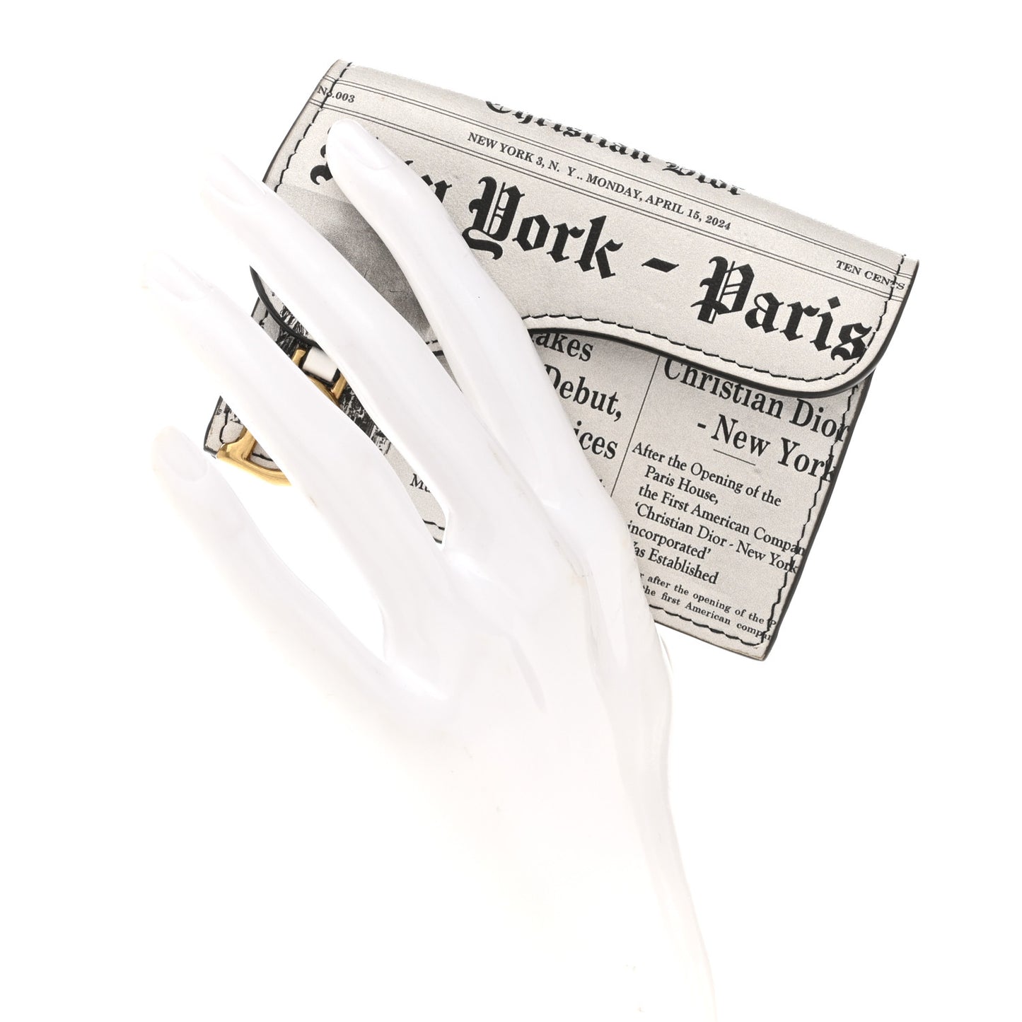Calfskin Newspaper Printed Saddle Bloom Card Holder White Black