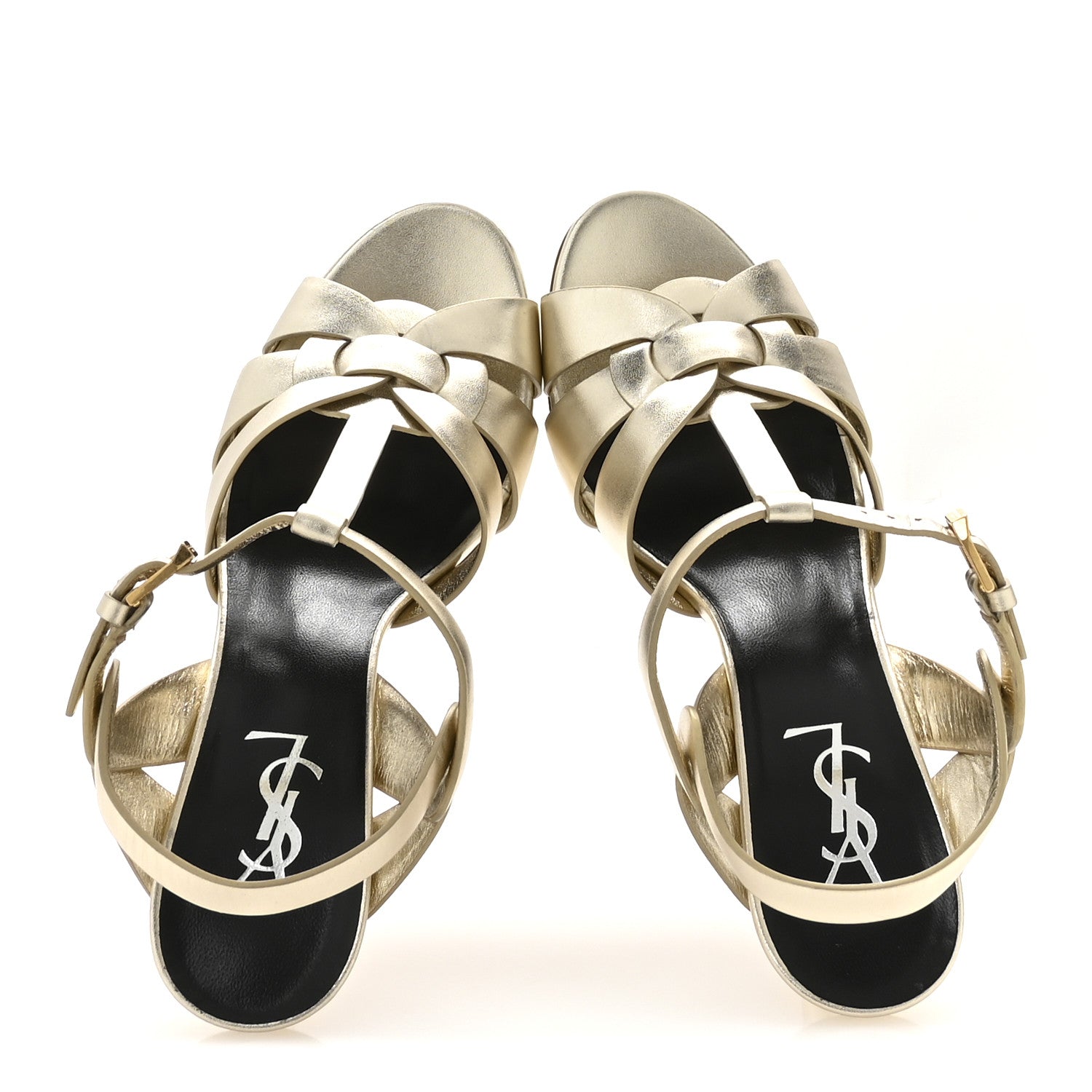 Saint Laurent Veau Laminato Tribute 75 Platform Sandals 38 Platino 2 of 9