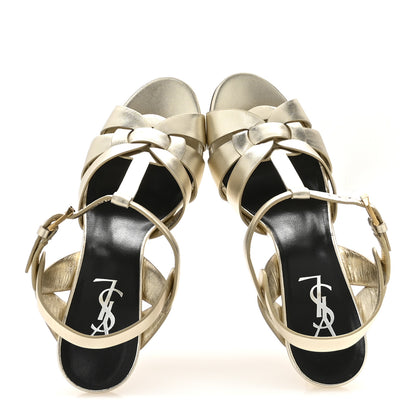 Saint Laurent Veau Laminato Tribute 75 Platform Sandals 38 Platino 2 of 9