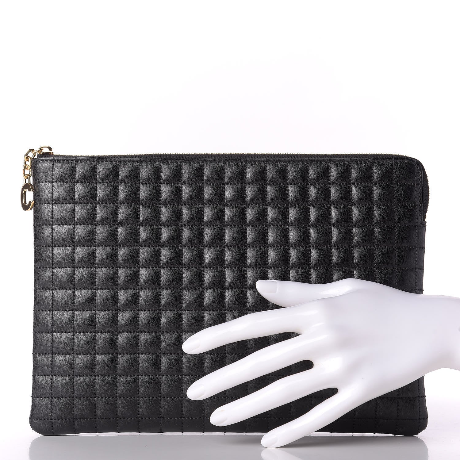 Celine Calfskin Quilted C Charm Pouch Black 2 of 9