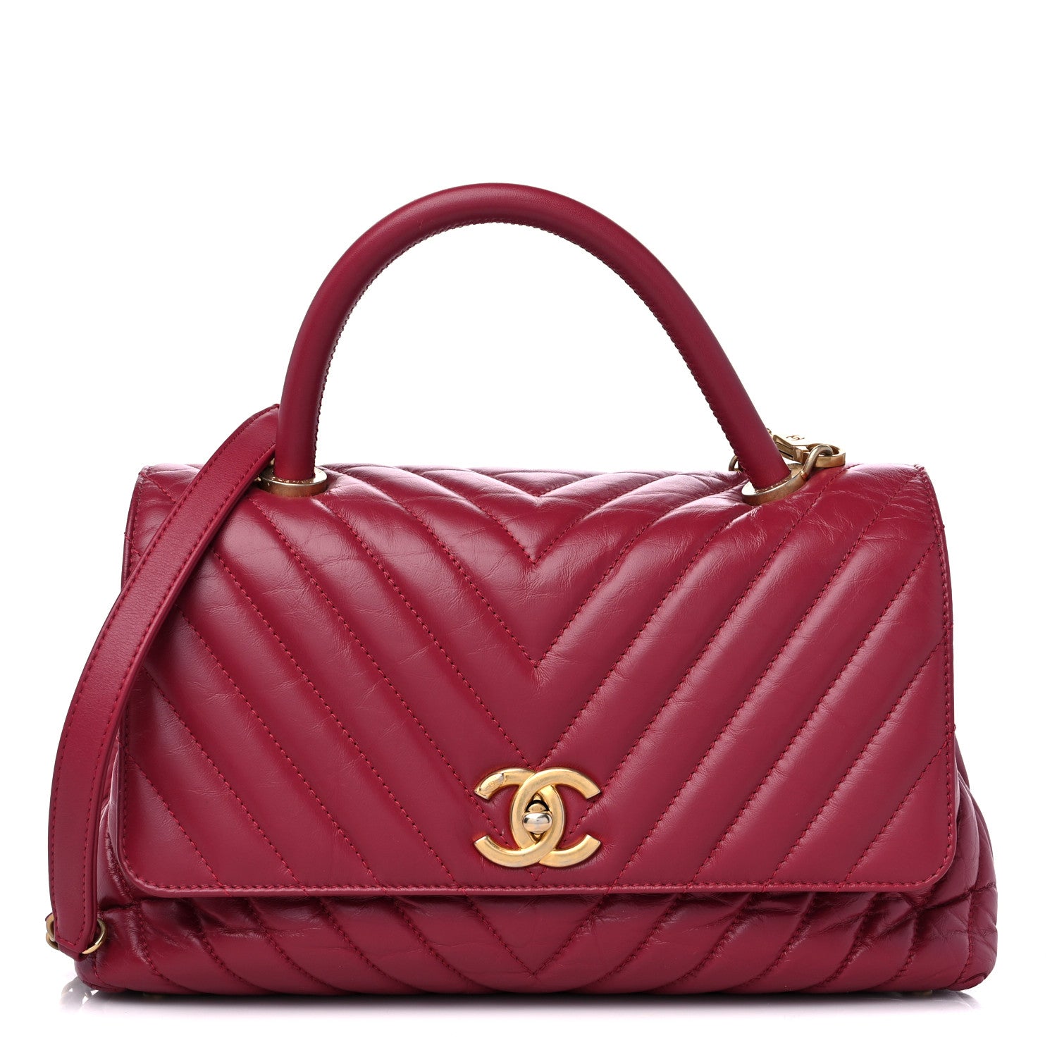 Chanel Calfskin Chevron Quilted Small Coco Handle Flap Dark Fuchsia 1 of 11
