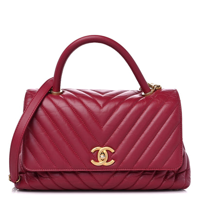 Chanel Calfskin Chevron Quilted Small Coco Handle Flap Dark Fuchsia 1 of 11