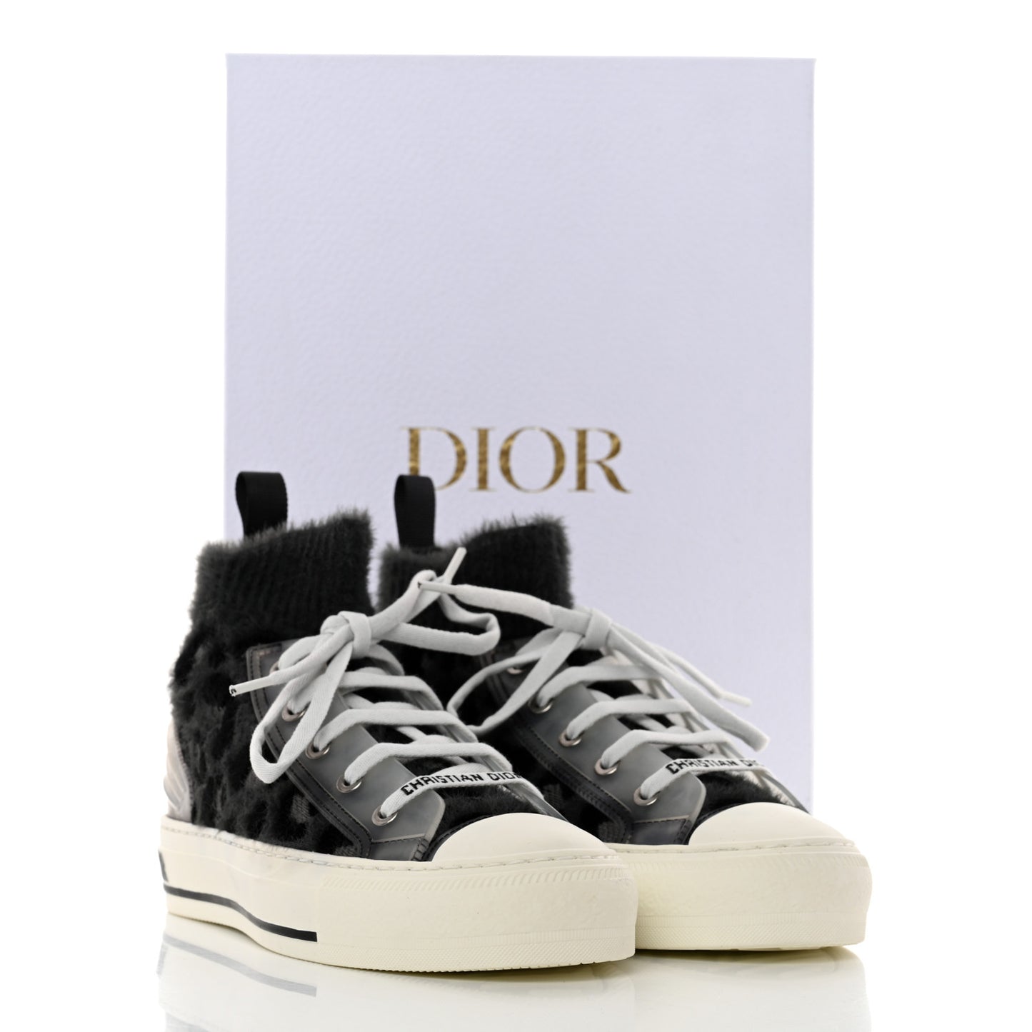 Furry Knit Mizza Walk'n Dior High Top Sneakers 36 Grey Multicolor