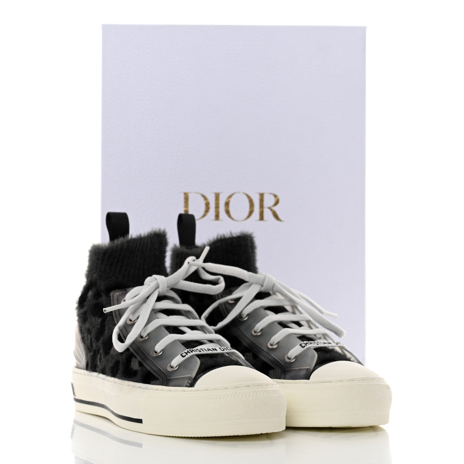 Christian Dior Furry Knit Mizza Walk'n Dior High Top Sneakers 36 Grey Multicolor 9 of 9