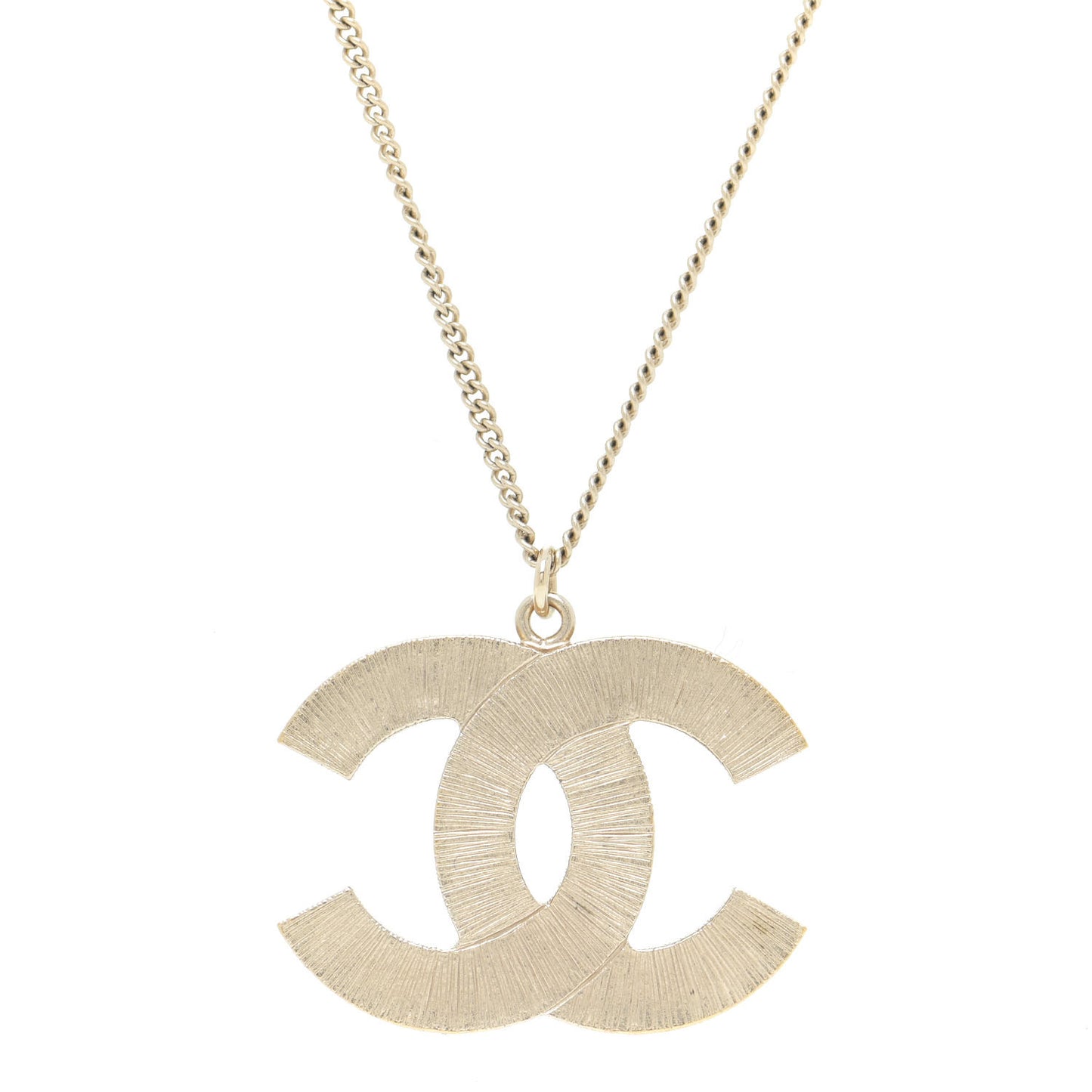 Metal Quilted CC Pendant Necklace Gold White