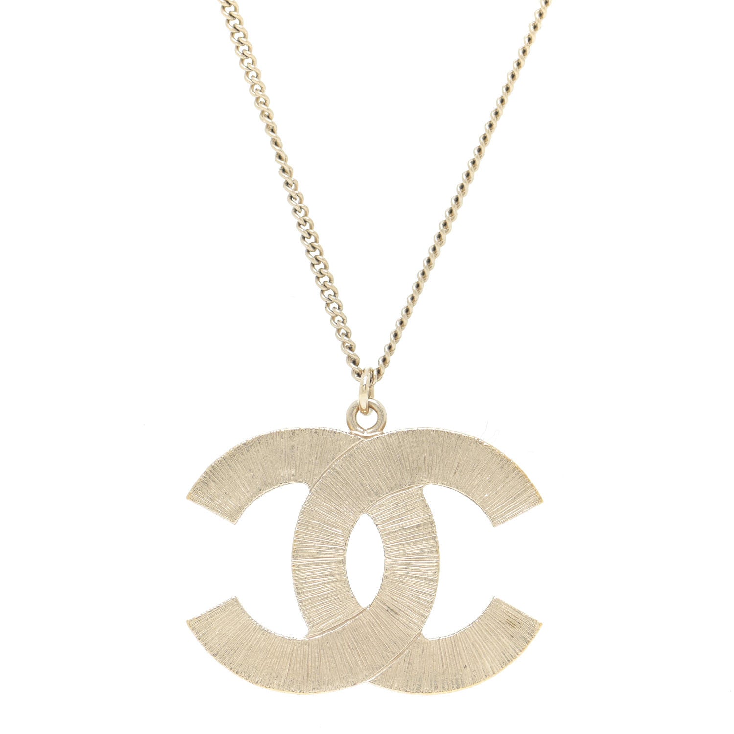 Chanel Metal Quilted CC Pendant Necklace Gold White 5 of 7
