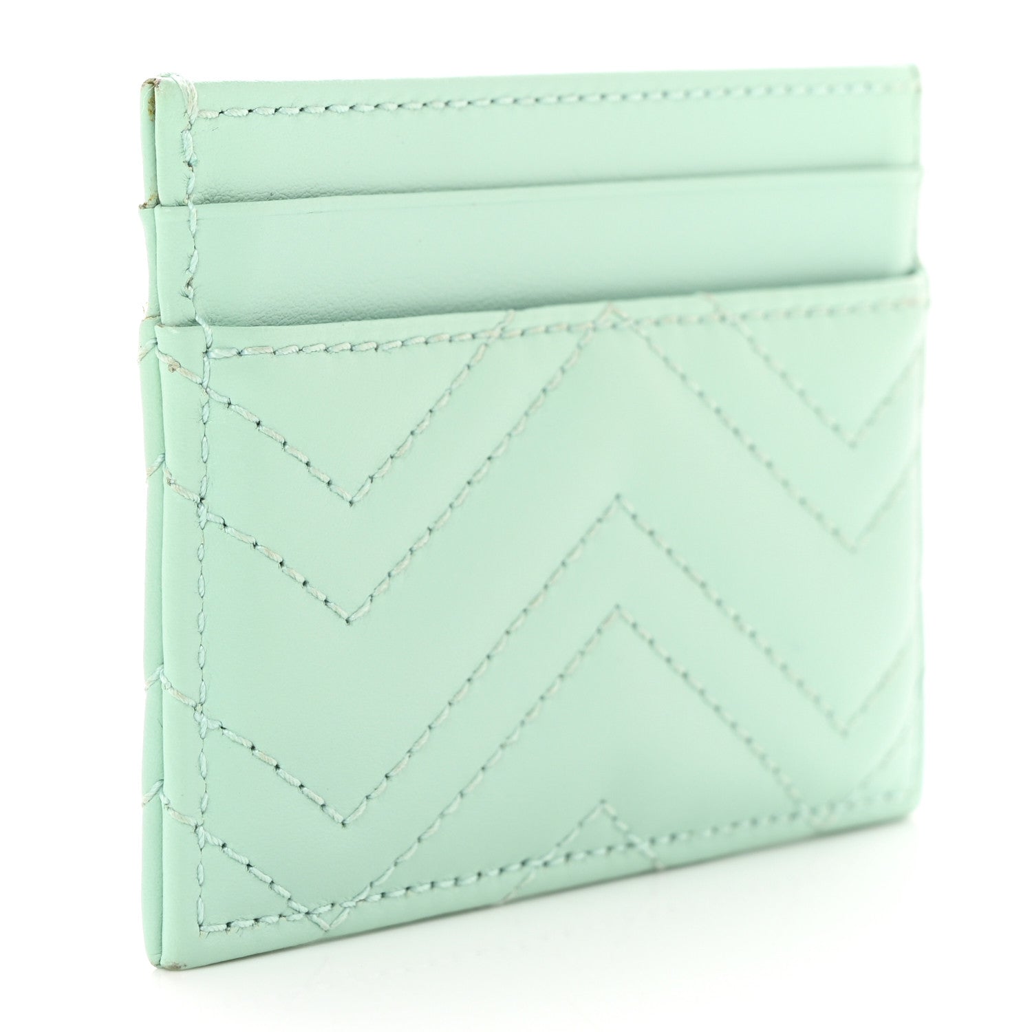Gucci Calfskin Matelasse GG Marmont Card Holder Water Green 3 of 14